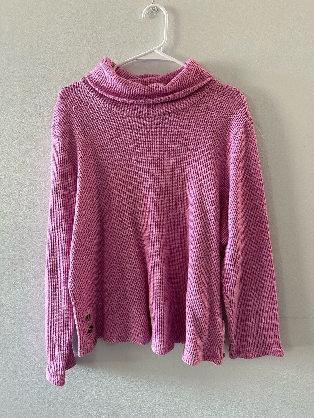 Croft & Barrow Sweater XXL Pink Cowl Neck Thermal Waffle Knit Long Sleeve